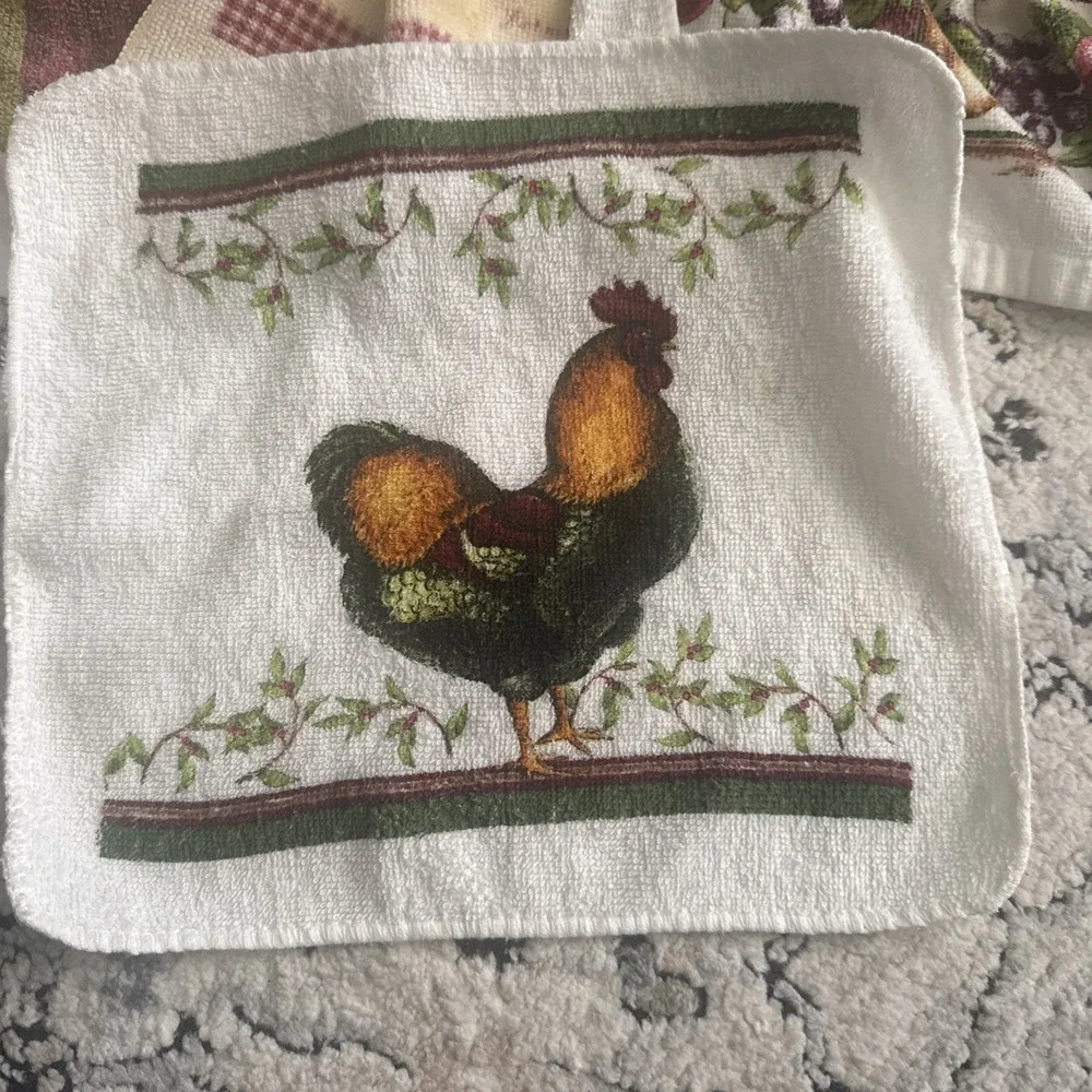 6 Piece Vintage Cotton Linen Kitchen Towels Dish Rag Chickens Used As Is
